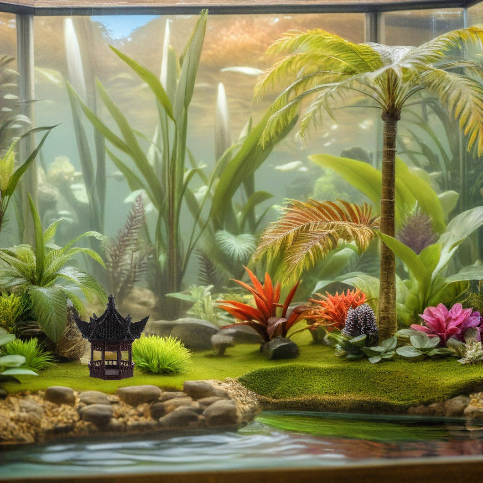 Bonsai Garden Display - Mini-pagode landschapsdecoratie, ingewikkeld traditioneel Chinees architectuurontwerp